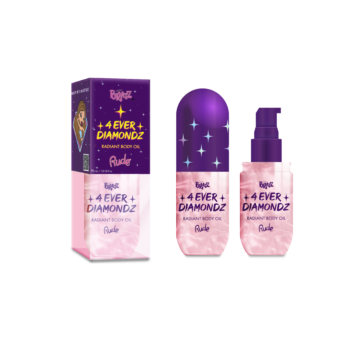 Rude Cosmetics Bratz 4 Ever Diamondz Radiant Body Oil Caffeine Critical
