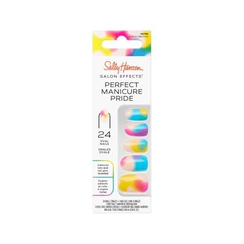 Sally Hansen Salon Effects Perfect Manicure Press-On Nails | Oval Shape | Easy to Apply, Non-Damaging | 24 Nails, Adhesive Tabs, File & Alcohol Pad Included | Pride - A Thing Called Love - Caffeine Critical Caffeine Critical