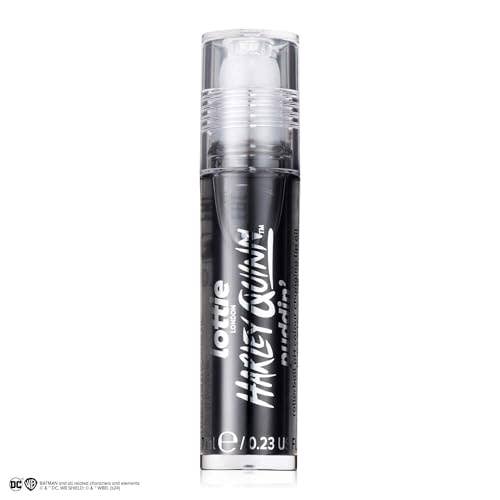 Lottie London x Harley Quinn Puddin’ pH Color Changing Lip Oil in Black, Nourishing lip oil to adapt to the natural pH in your lips for a unique flush of color - Caffeine Critical