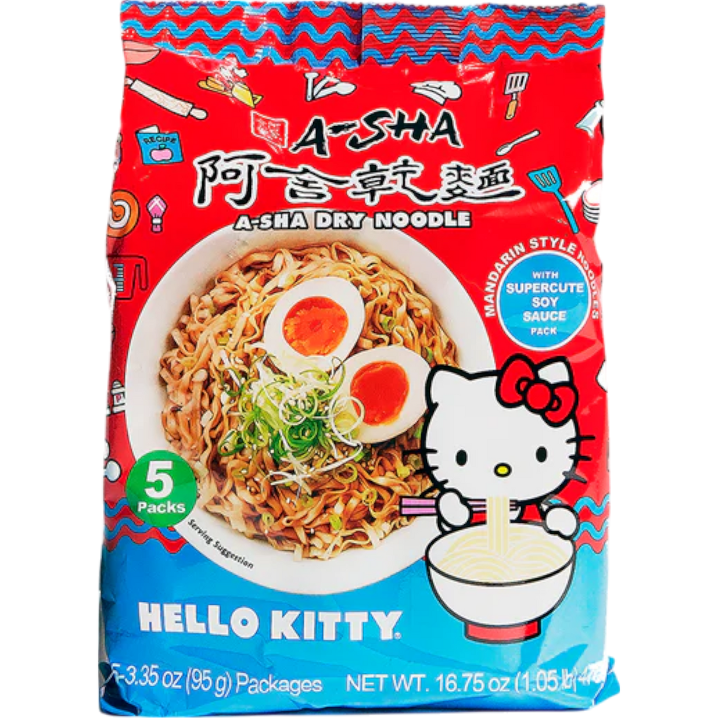 A-Sha Sanrio Hello Kitty Dry Noodles 5 pack - Caffeine Critical Caffeine Critical