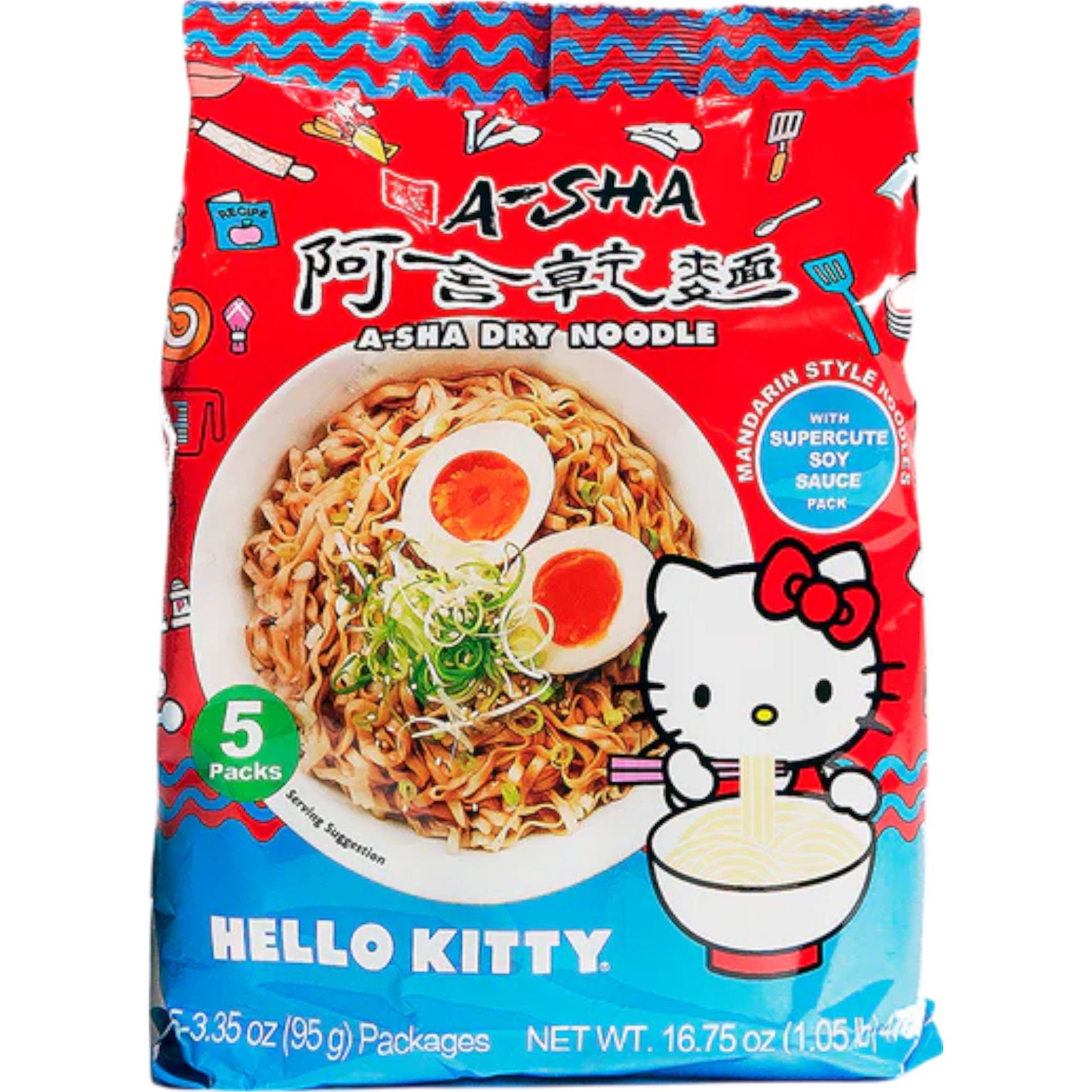 A-Sha Sanrio Hello Kitty Dry Noodles 5 pack - Caffeine Critical
