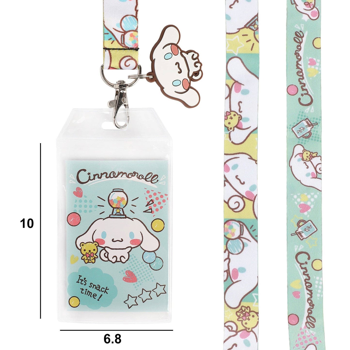 Cinnamaroll Snack Time Theme 22-inch Lanyard with Clear ID Sleeve and Rubber Charm Caffeine Critical
