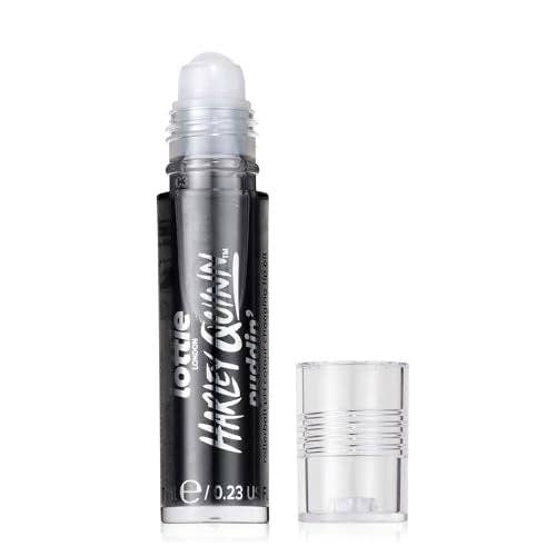 Lottie London x Harley Quinn Puddin’ pH Color Changing Lip Oil in Black, Nourishing lip oil to adapt to the natural pH in your lips for a unique flush of color - Caffeine Critical