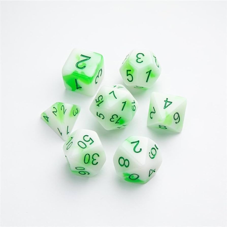 Glow Series TOXIC STONES RPG Dice Set | Set of 7 Glow-in-The-Dark Dice in a Variety of Sizes Designed for Roleplaying Games