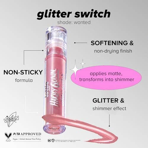 Lottie London Transforming Liquid Lipstick in Wanted, Transforming liquid lipstick with a metallic glitter finish in a nude pink shade - Caffeine Critical Caffeine Critical