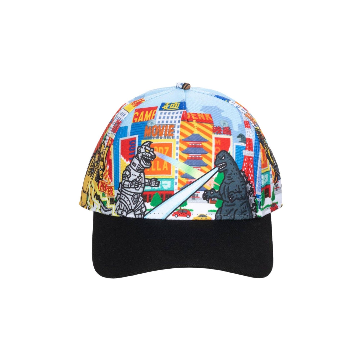 Godzilla Cityscape Monsters Cartoon All Over Print Snapback Hat for Men Caffeine Critical