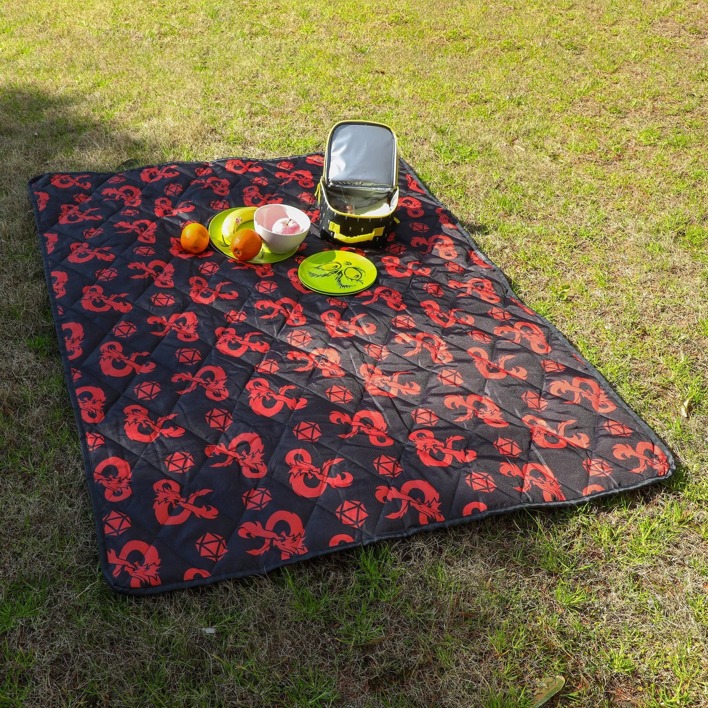 Dungeons & Dragons Ampersand Logo AOP Black Waterproof Quilted Camping Picnic Outdoor Blanket Caffeine Critical