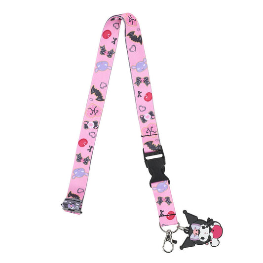 Kuromi Cherries & Cookies 22-Inch Lanyard With Kuromi Charm and Clear ID Sleeve - Caffeine Critical Caffeine Critical