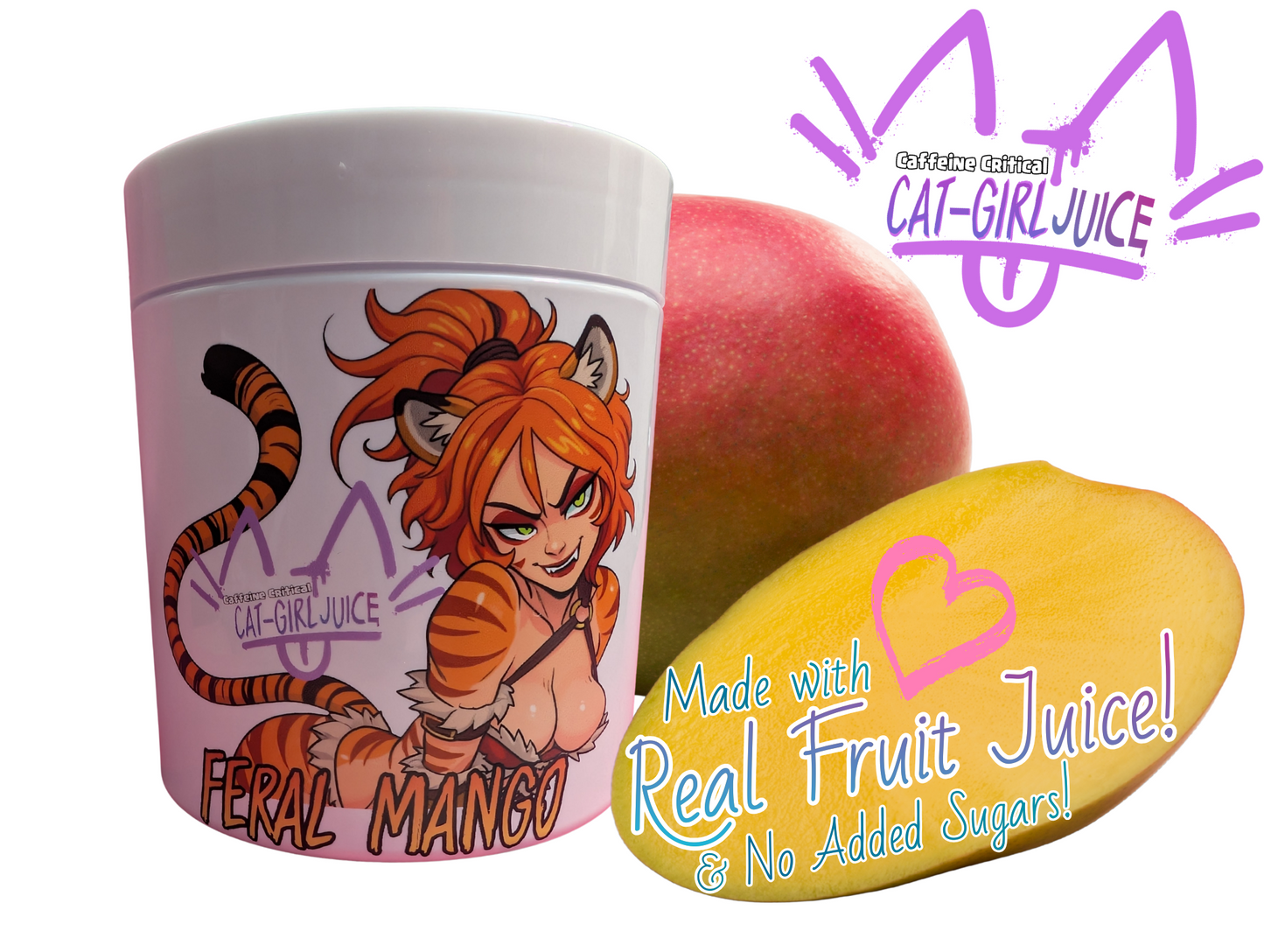 Cat-Girl Juice Feral Mango Flavor | 32 Servings Green Tea Beverage Powder - Caffeine Critical Caffeine Critical
